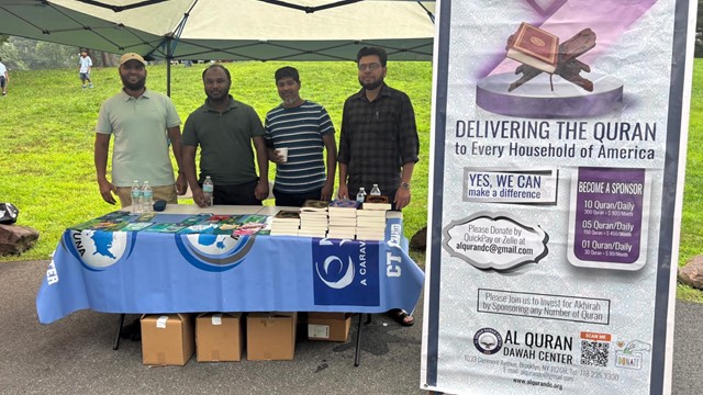Photo: Quran distribution stall of the Muna Connecticut Chapter's Dawah Department at the Annual Picnic 2026 organized by BAAC